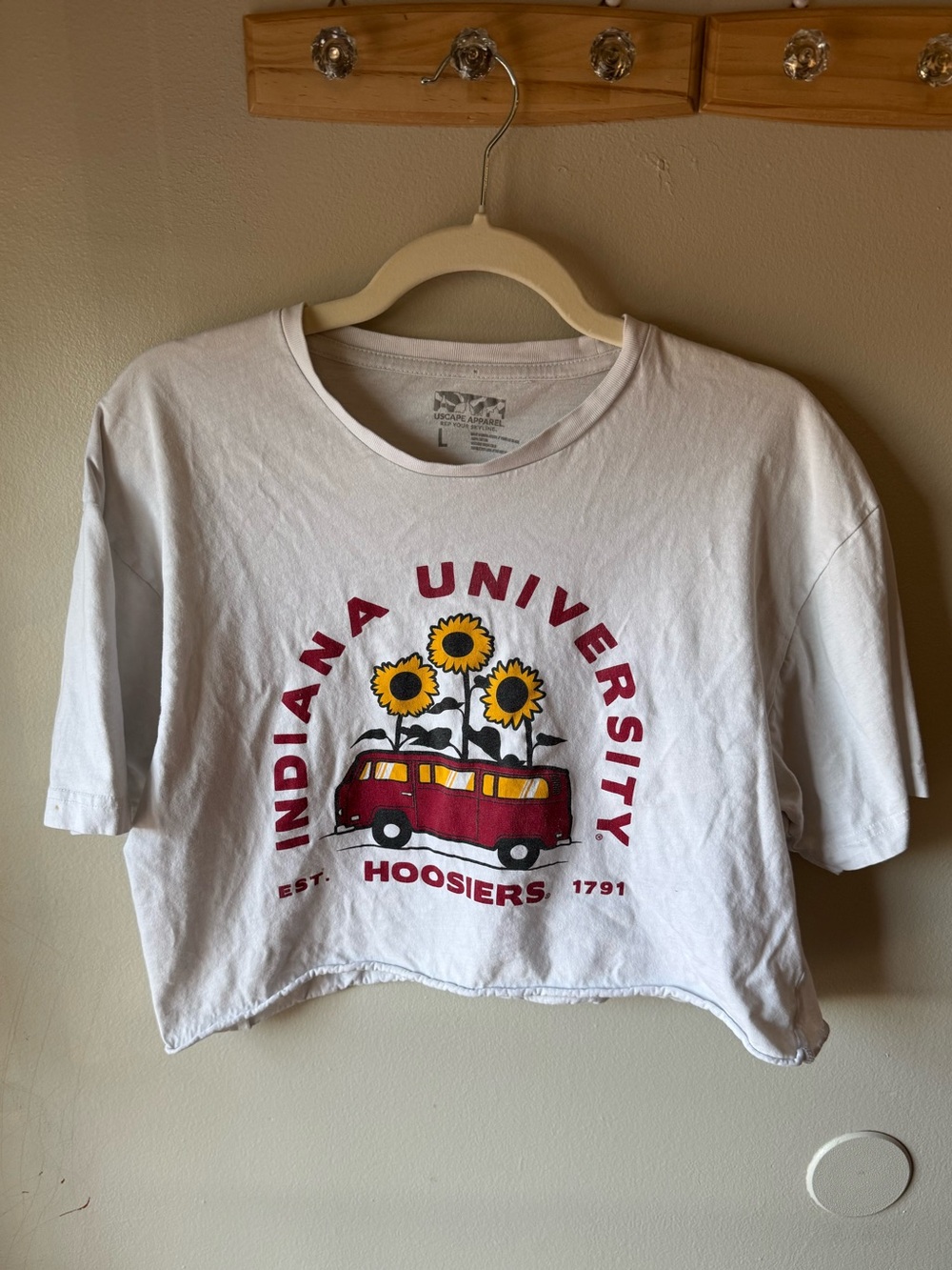 UScape Apparel Indiana University Hoosiers Cropped Graphic Tee Size L Sunflowers